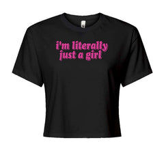 Pink bubble-letter statement on a soft pink background on a Women's Boxy Crop T-Shirt