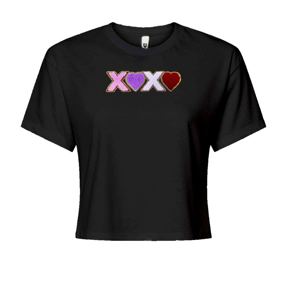 XOXO Chenille Patch Valentines DaysCropped T-Shirt Black