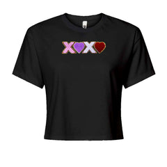 XOXO Chenille Patch Valentines DaysCropped T-Shirt Black