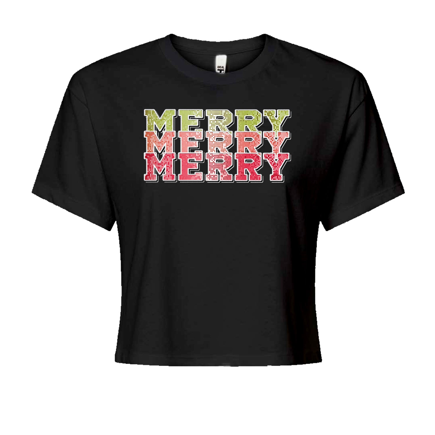 Merry Merry Merry Faux SequinsCropped T-Shirt Navy Blue