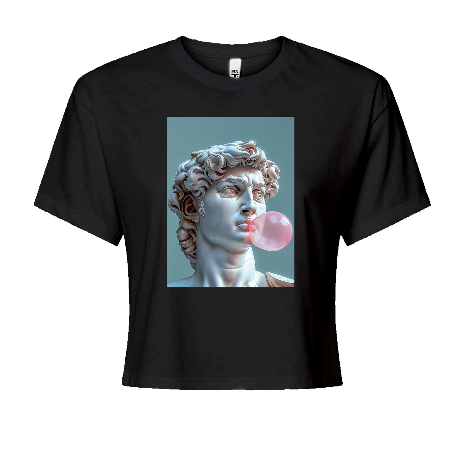 Michelangelo's David with Bubble Gum Contemporary Statue Art Cropped T-Shirt Cotton Candy