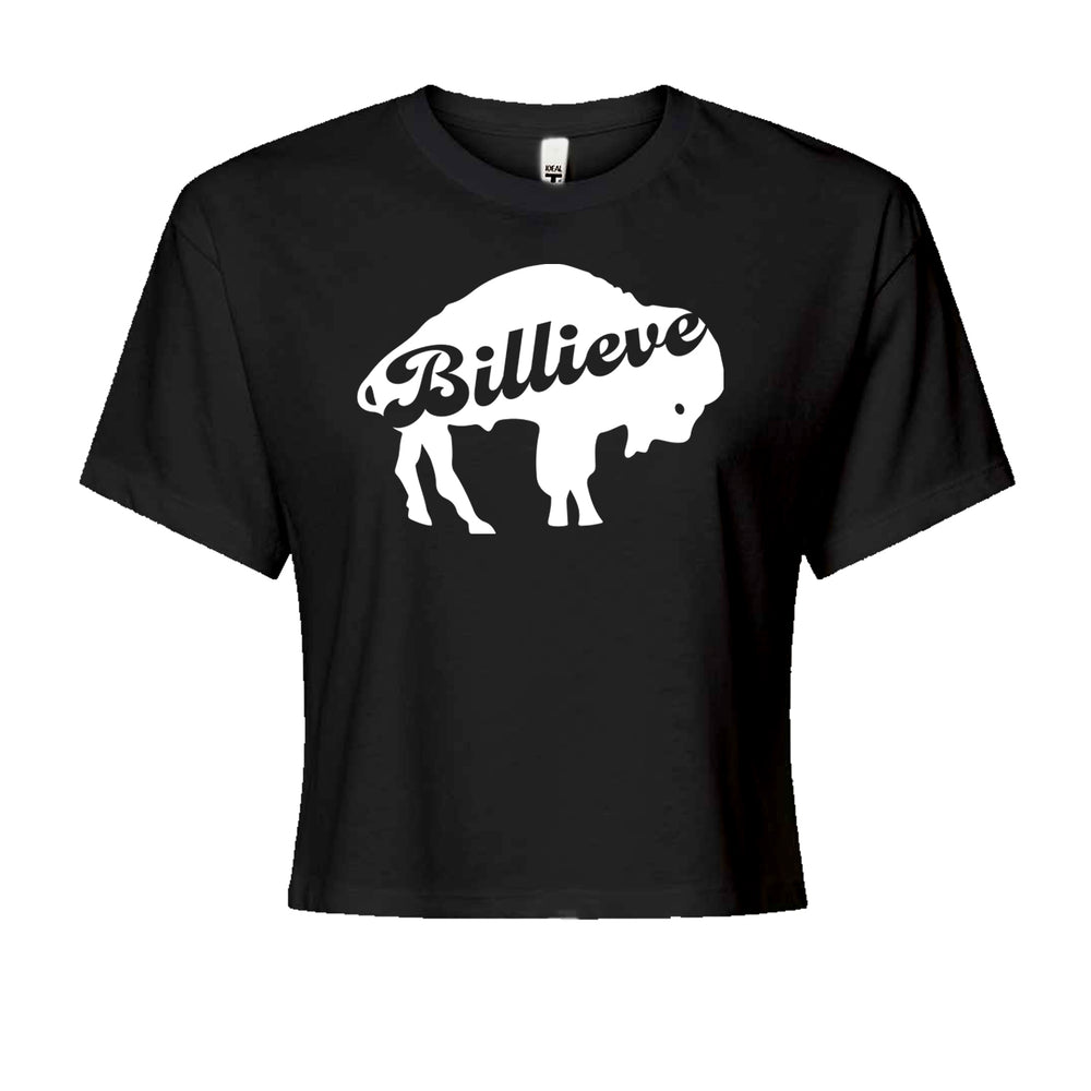 Billieve Bills Mafia graphic on Women's Boxy Crop T-Shirt in Black