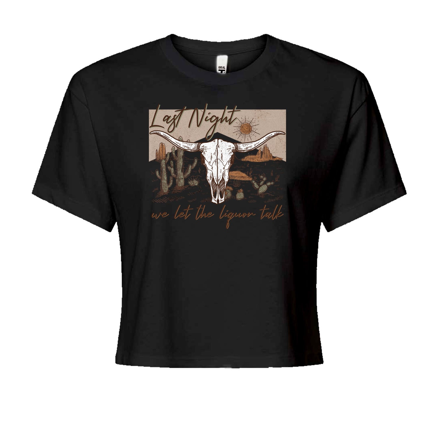Last Night We Let The Liquor Talk Country Music Western Cropped T-Shirt Heather Grey