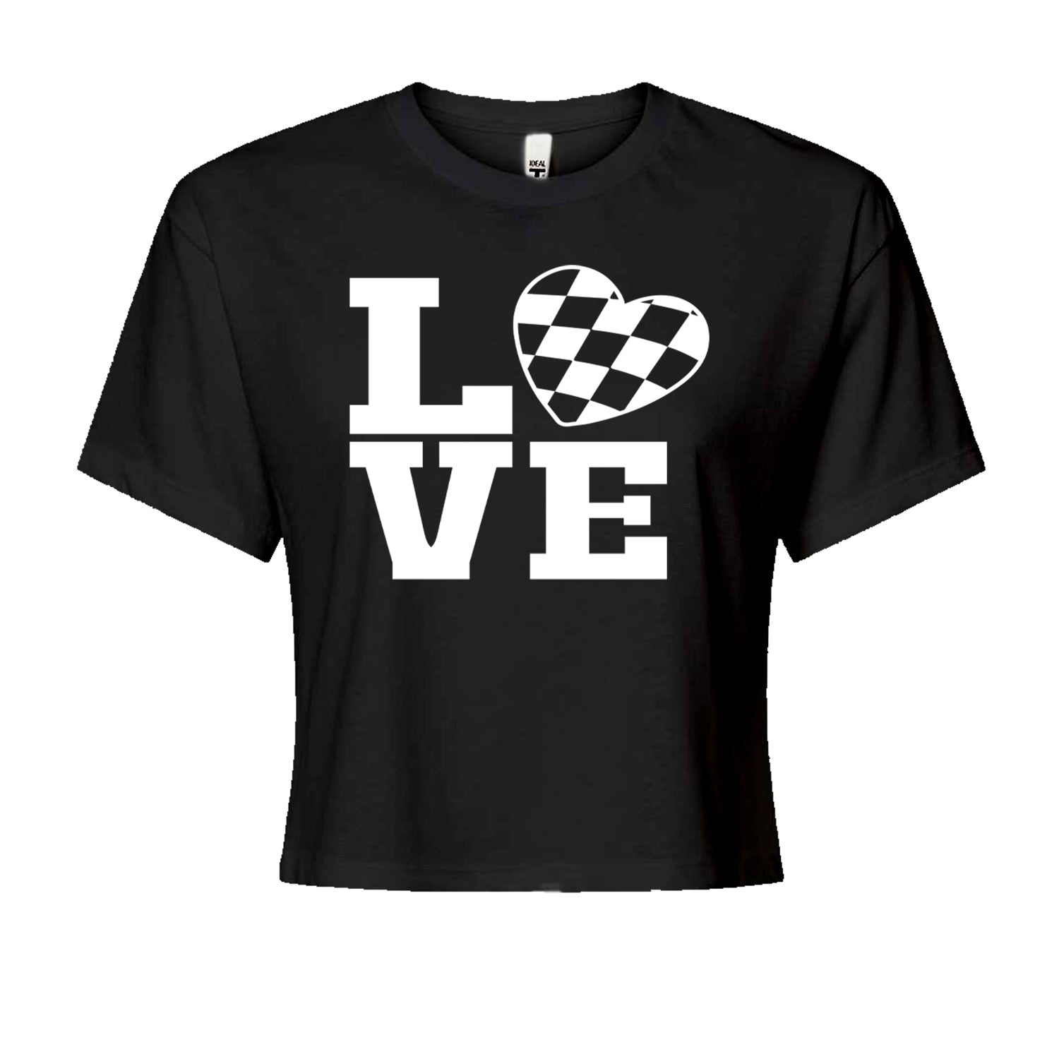 Love Racing Checkered Flag Heart Cropped T-Shirt Black