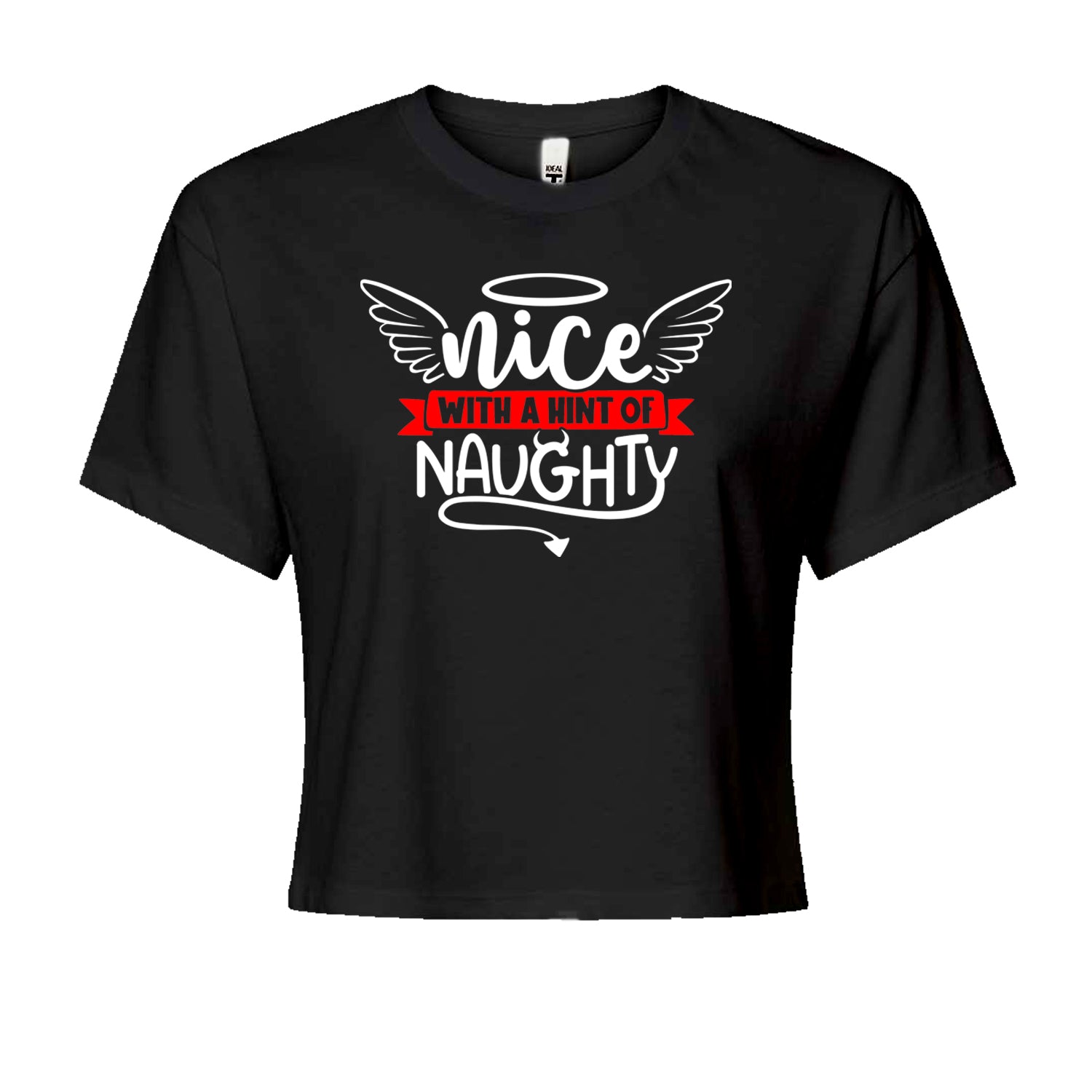 Nice with a Hint of Naughty Christmas Cropped T-Shirt Black