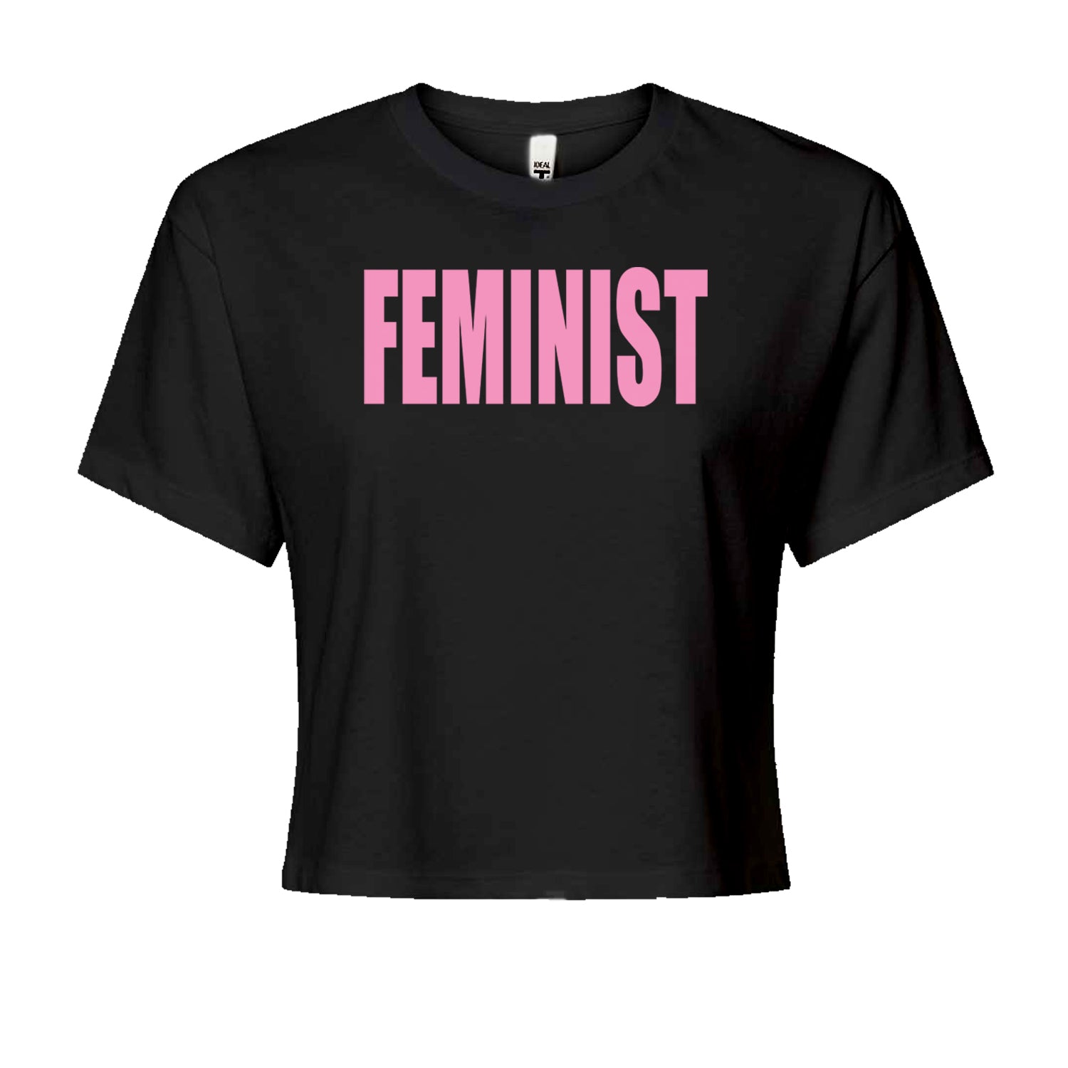 Feminist (Pink Print) Cropped T-Shirt Black