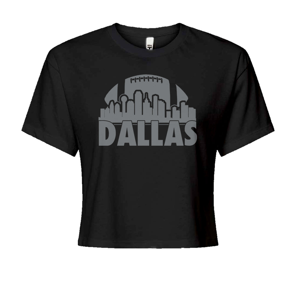 Dallas Texas Skyline graphic on Women's Boxy Crop T-Shirt in Black