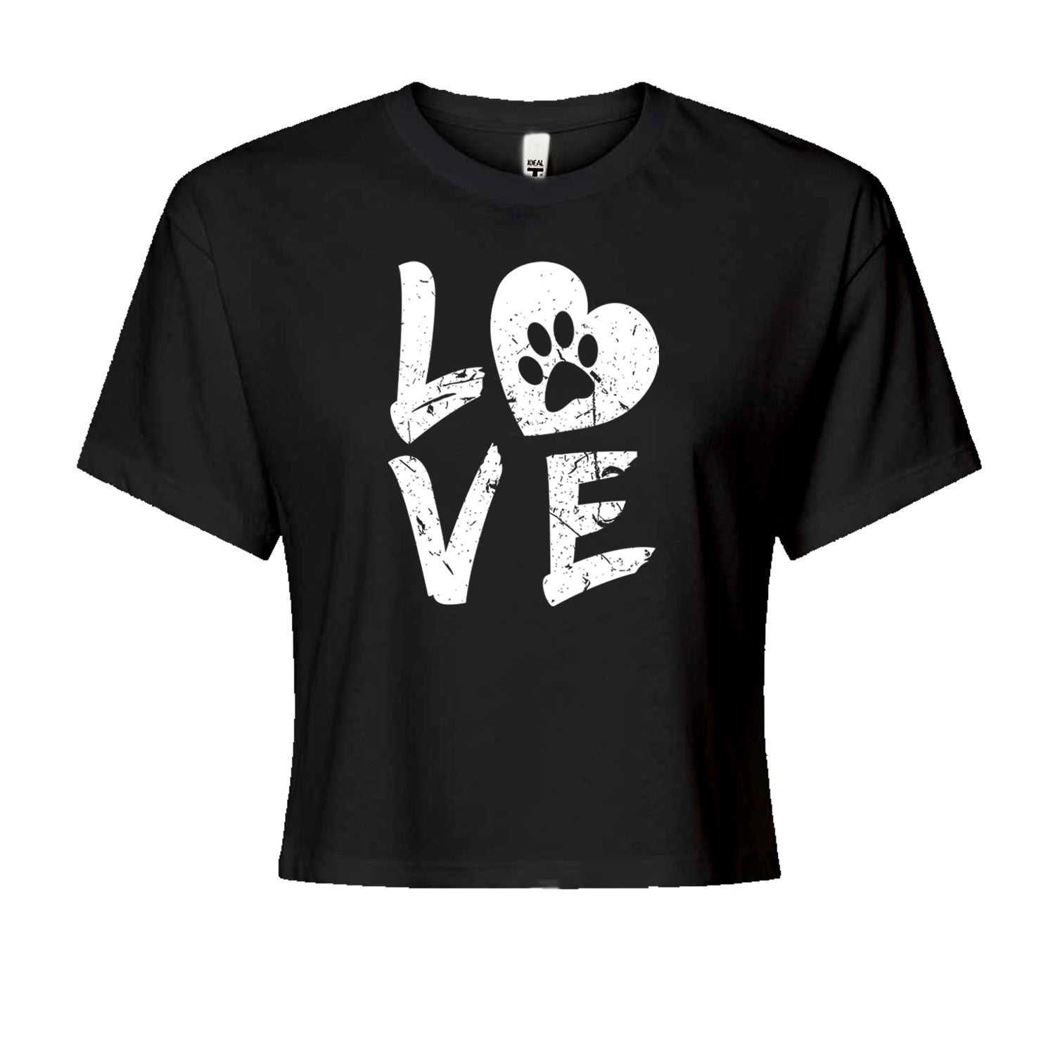 I Love My Dog Paw Print  Cropped T-Shirt Black