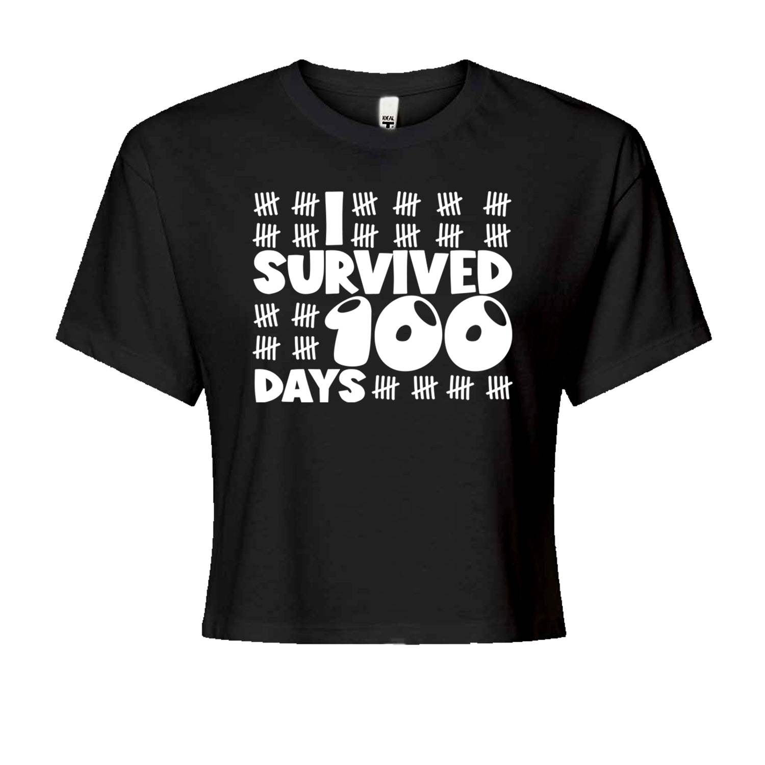 I Survived 100 Days Tally Marks Cropped T-Shirt Black