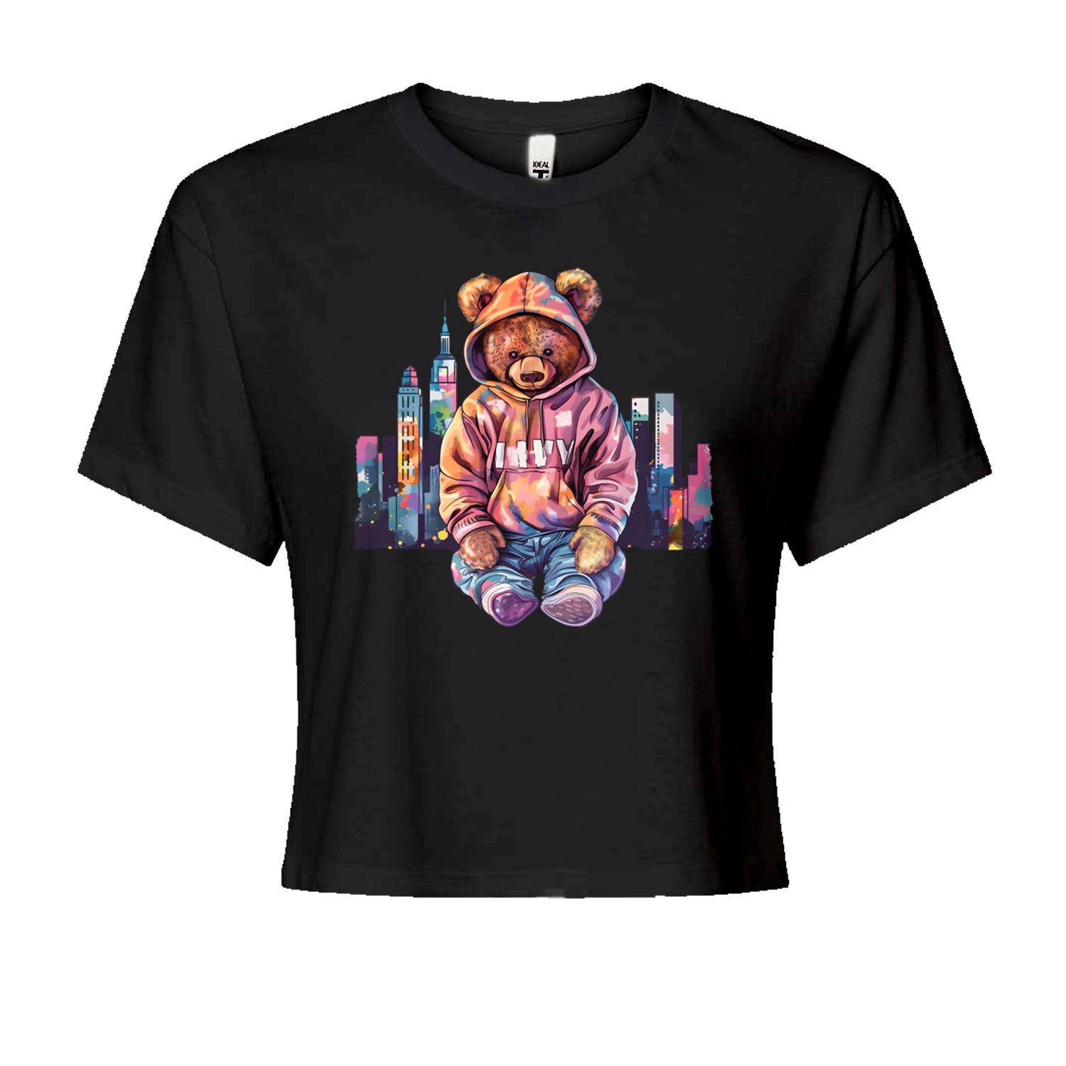 City Skyline Urban Graffiti BearCropped T-Shirt Black
