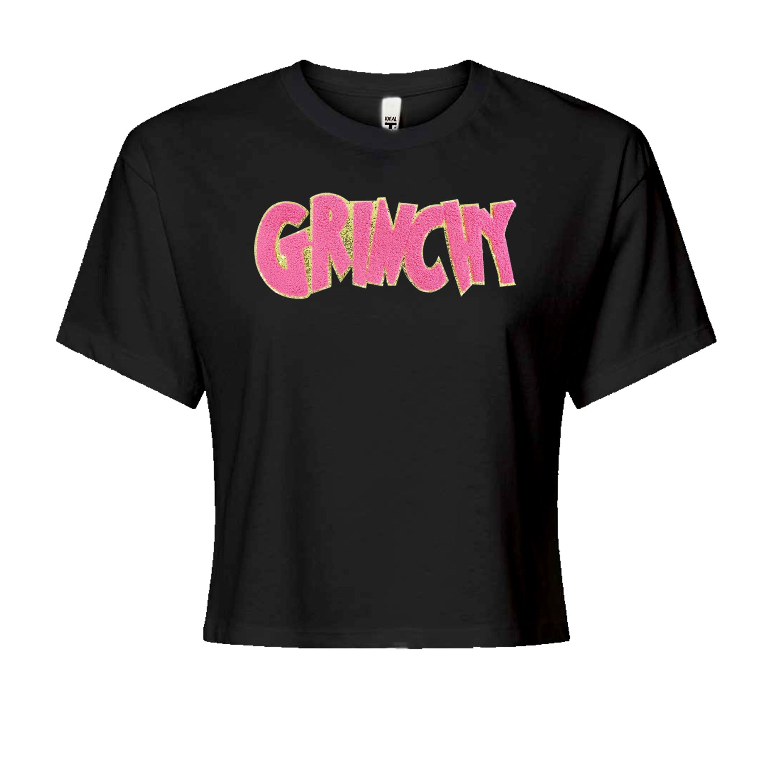 Pink Gr-nchy Chenille PatchCropped T-Shirt Black