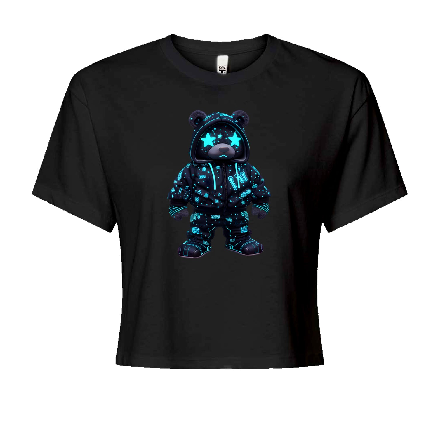 Starry Eyed Vaporwave Urban Graffiti BearCropped T-Shirt Black