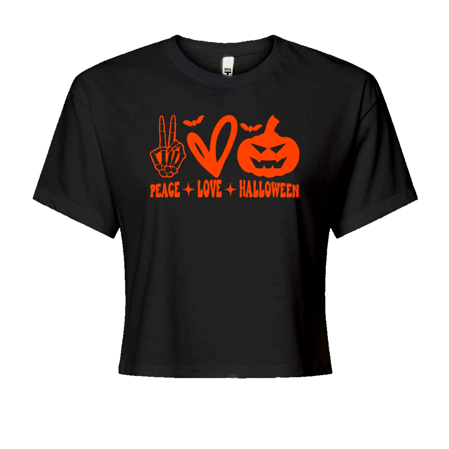 Peace, Love and Halloween Cropped T-Shirt Black