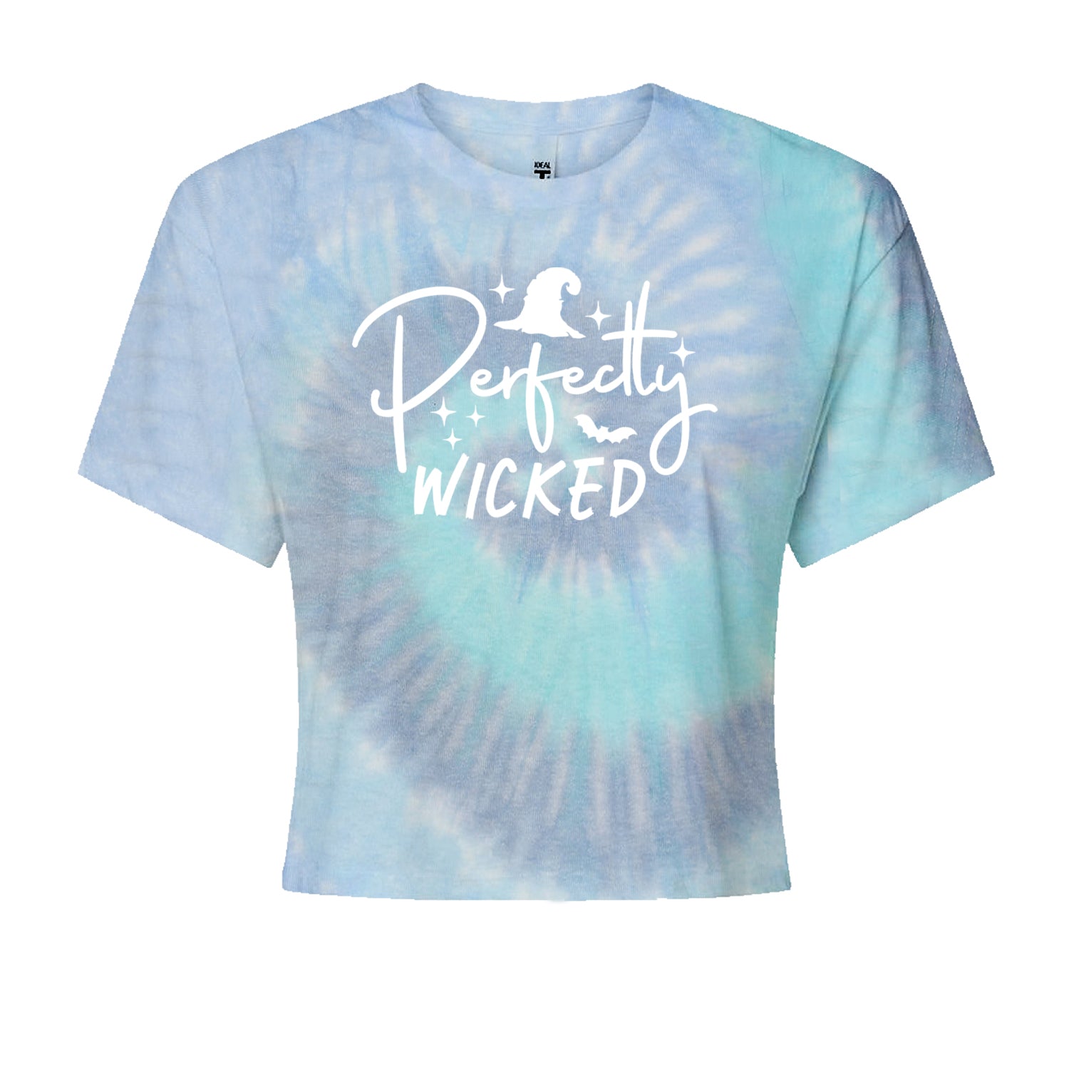 Perfectly Wicked Witchy Halloween Cropped T-Shirt Blue Clouds