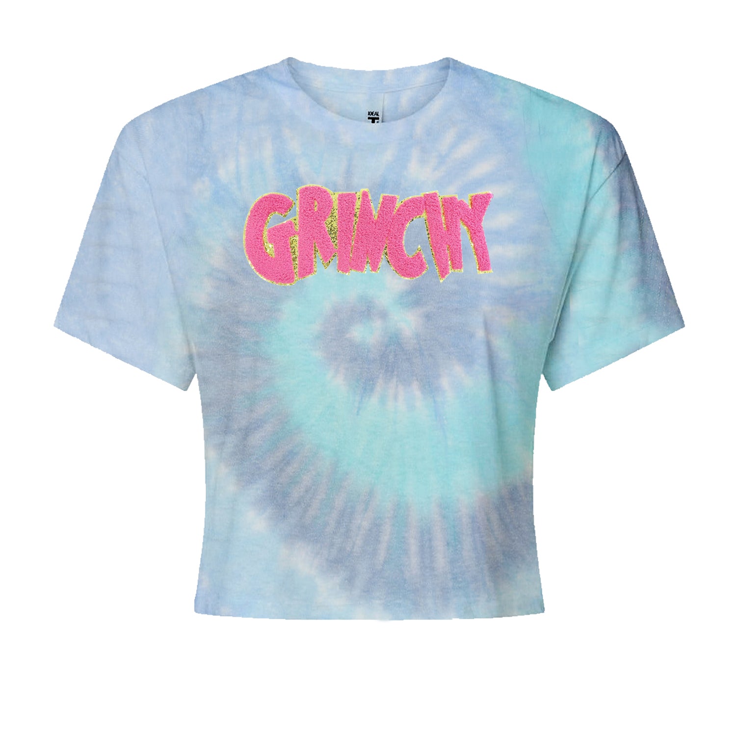 Pink Gr-nchy Chenille PatchCropped T-Shirt Blue Clouds