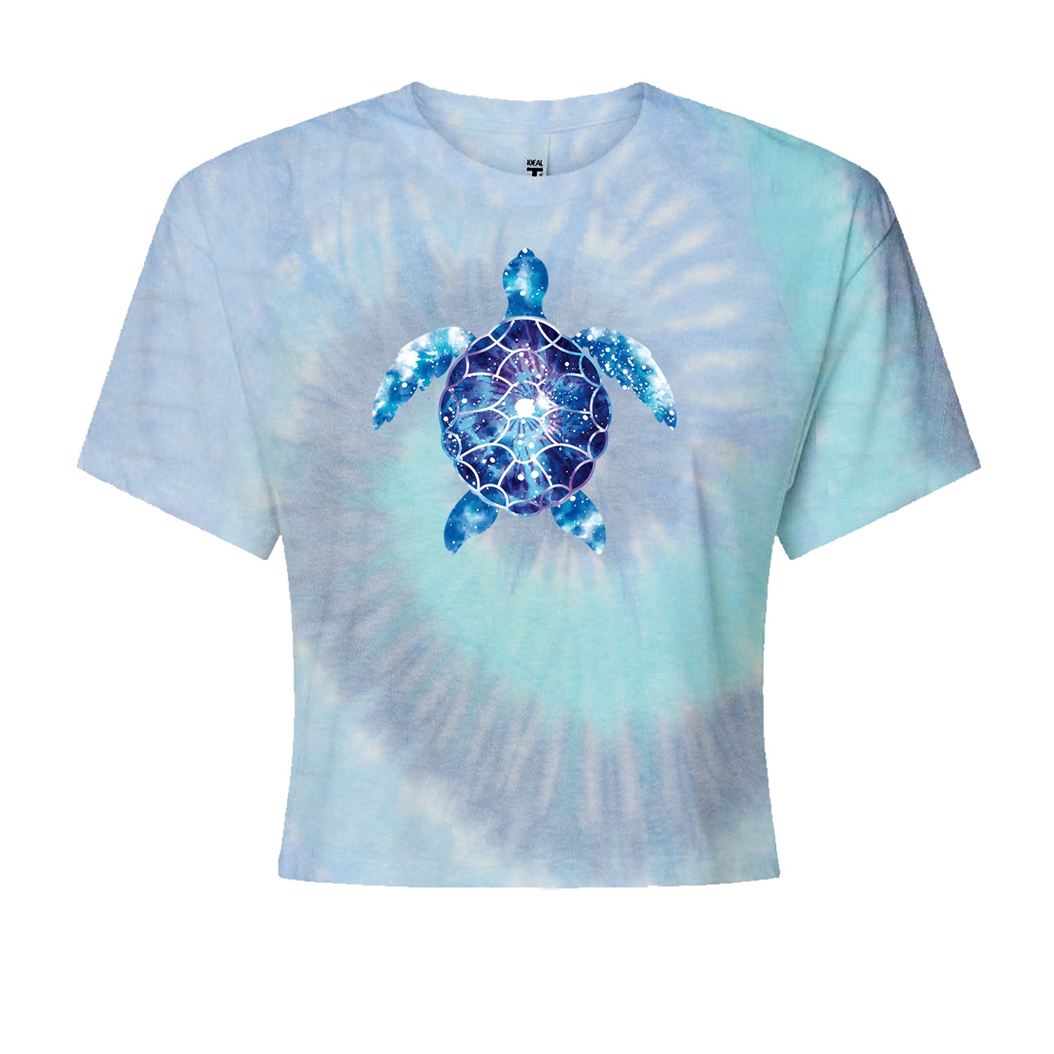 Ocean Aura Tie-Dye Sea Turtle Cropped T-Shirt Blue Clouds