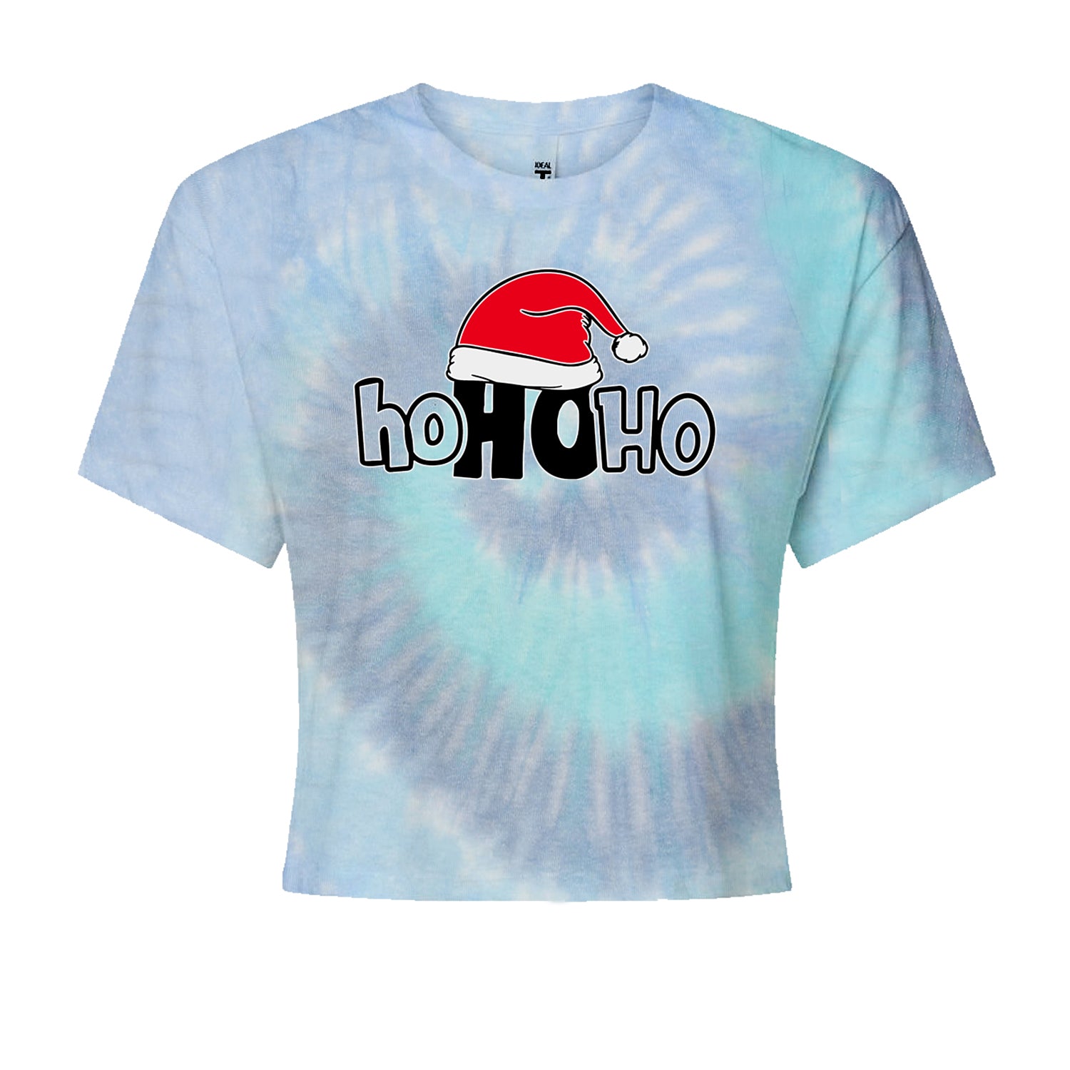 Ho Ho Ho Santa Christmas HatCropped T-Shirt Blue Clouds