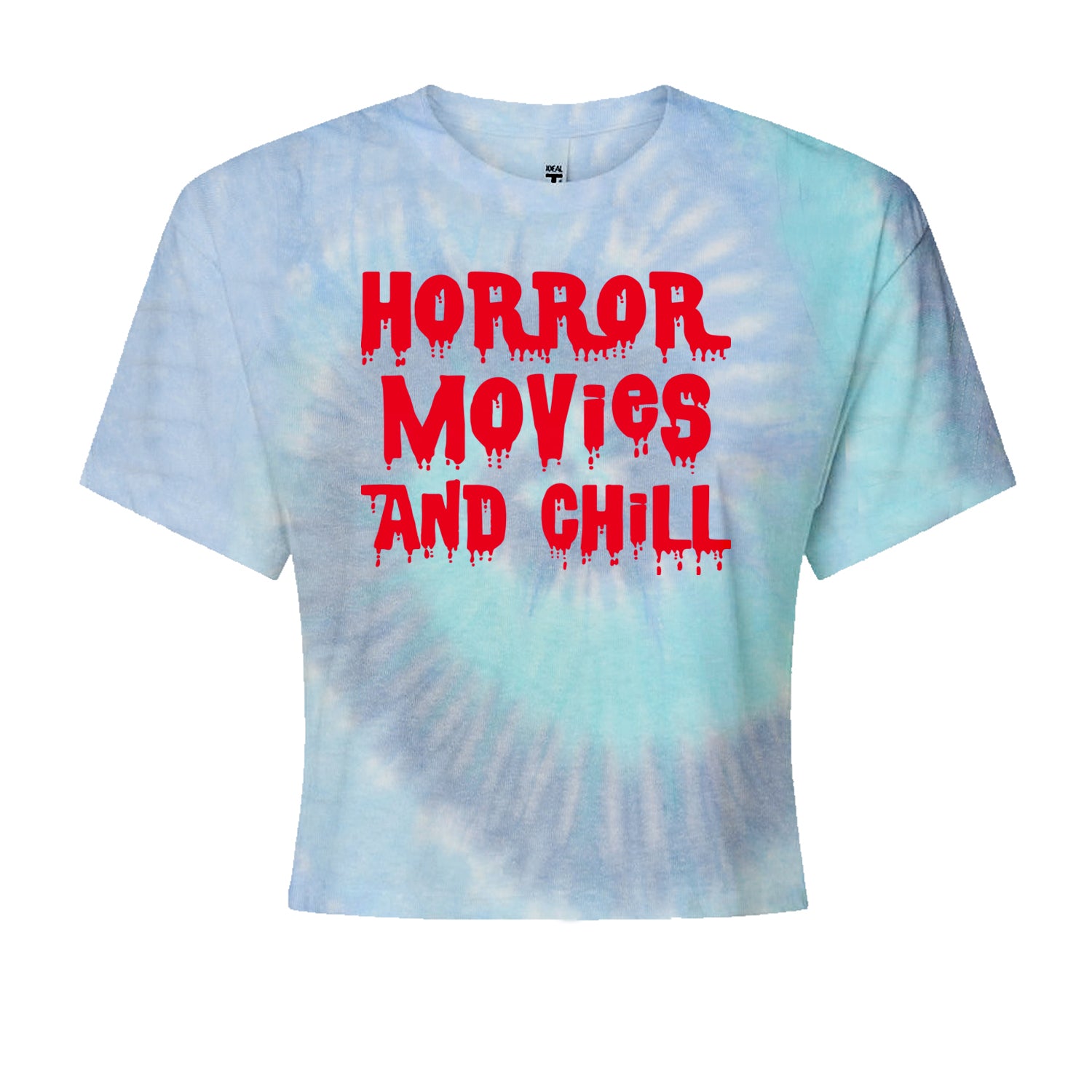 Horror Movies and ChillCropped T-Shirt Blue Clouds