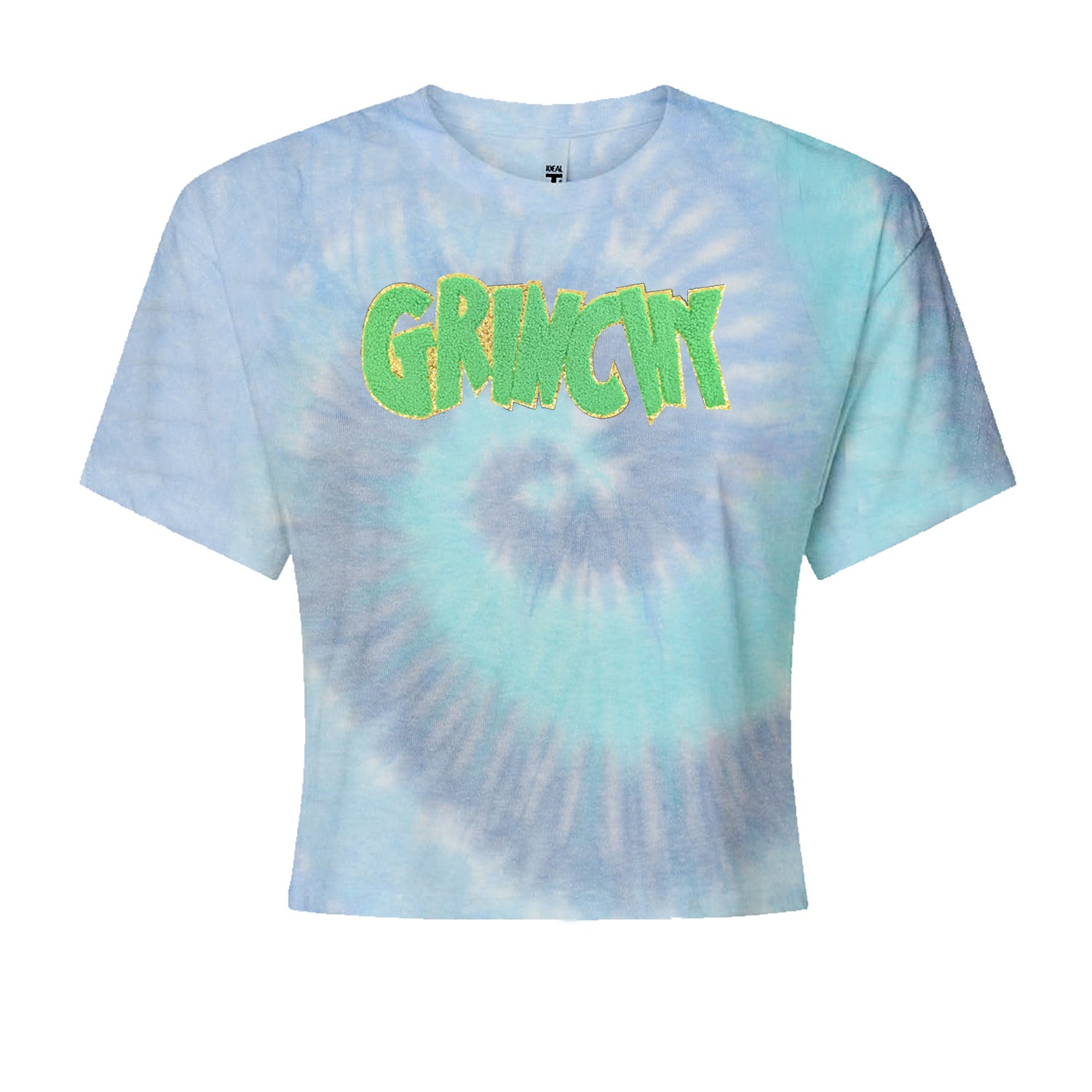 Green Gr-nchy Chenille PatchCropped T-Shirt Blue Clouds