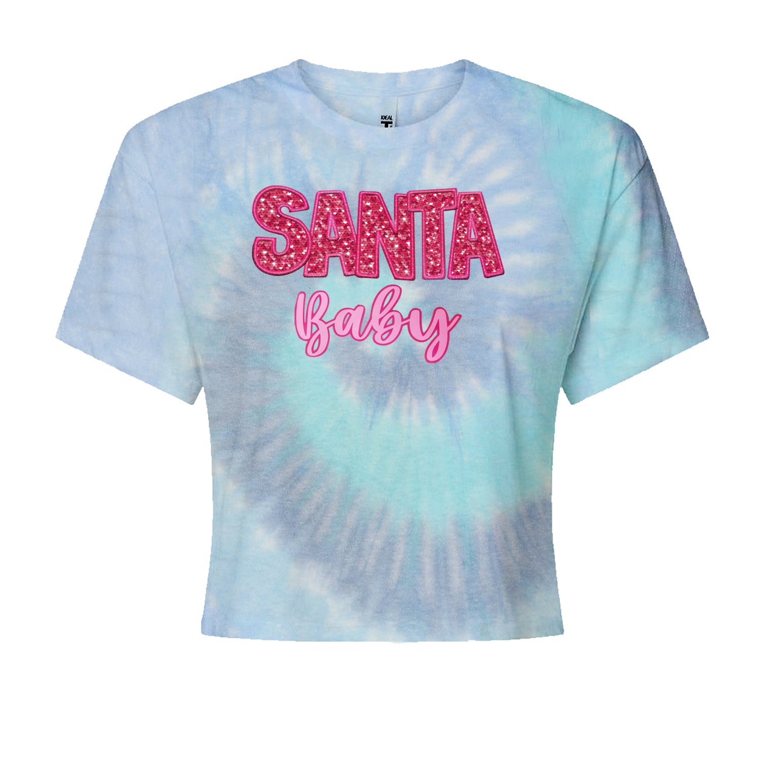 Santa Baby Faux Patch and SequinsCropped T-Shirt Blue Clouds