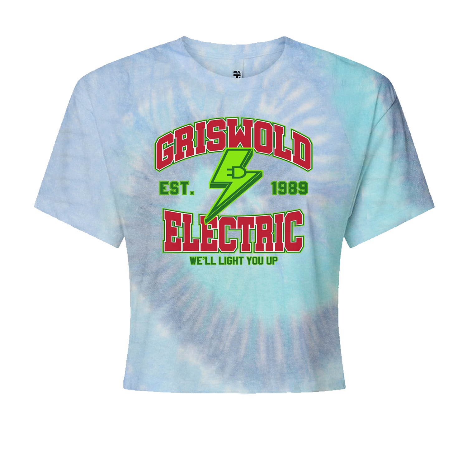 Griswold Electric We'll Light You UpCropped T-Shirt Blue Clouds