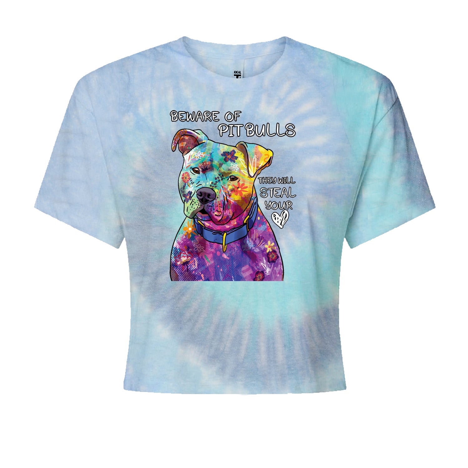 Beware Of Pit Bulls, They Will Steal Your Heart  Cropped T-Shirt Blue Clouds