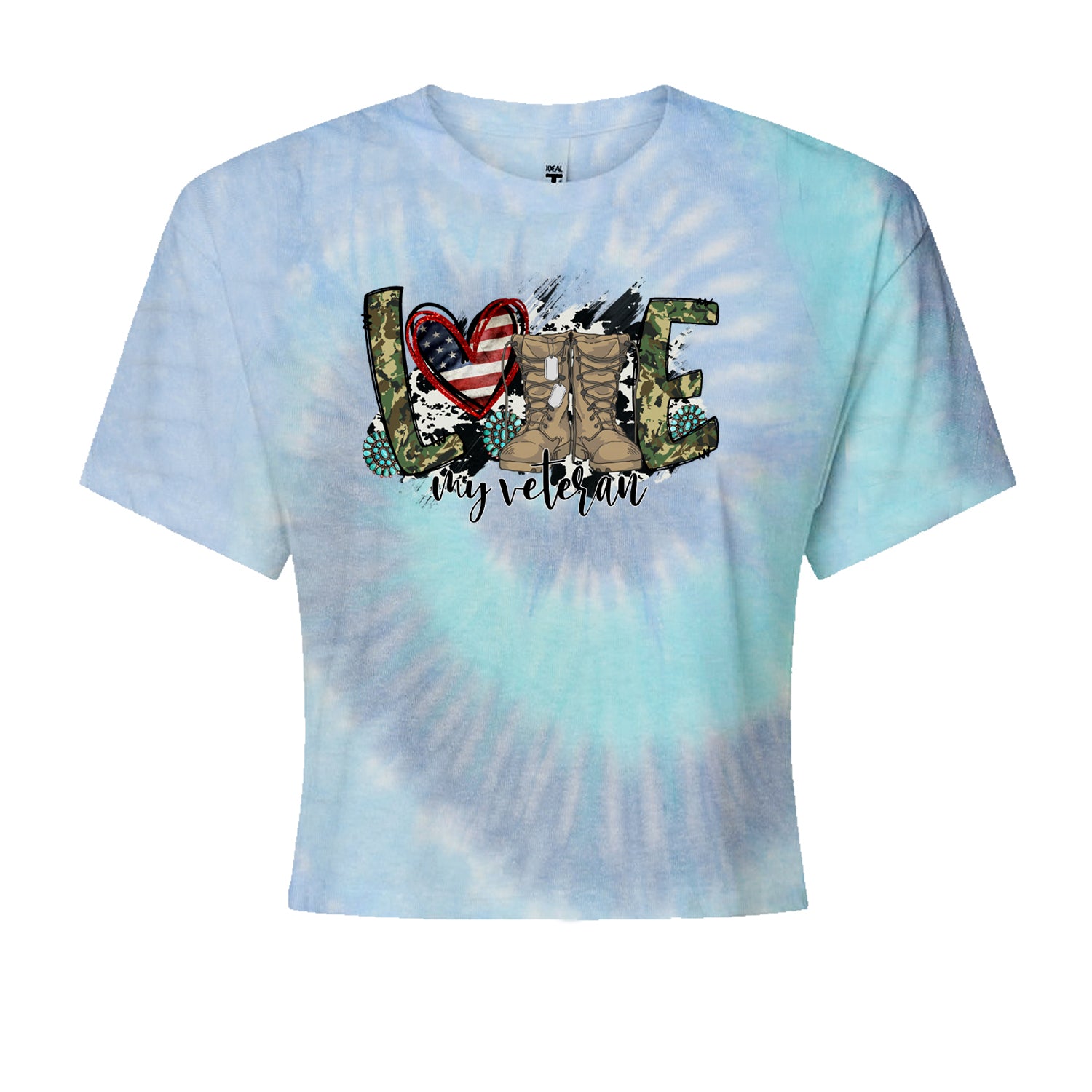 Love My Veteran Honor Veterans DayCropped T-Shirt Blue Clouds