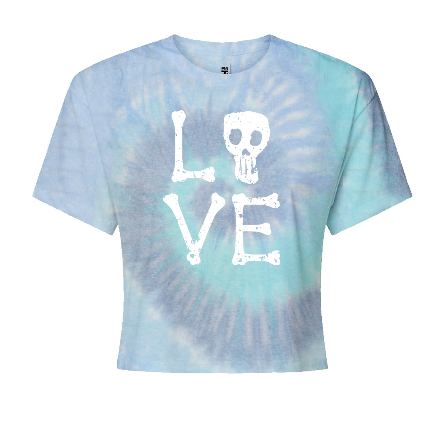 Love Skeleton Bones Cropped T-Shirt Blue Clouds