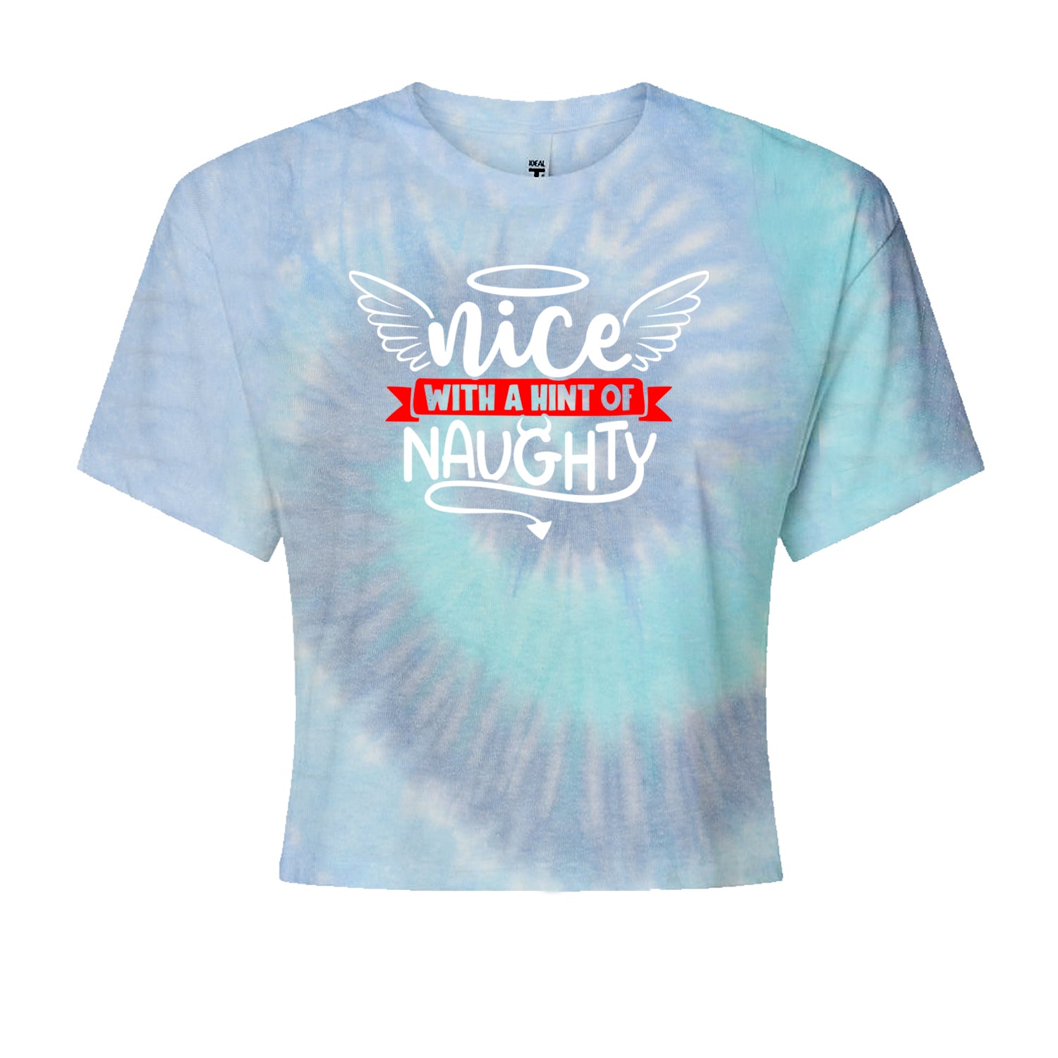 Nice with a Hint of Naughty Christmas Cropped T-Shirt Blue Clouds