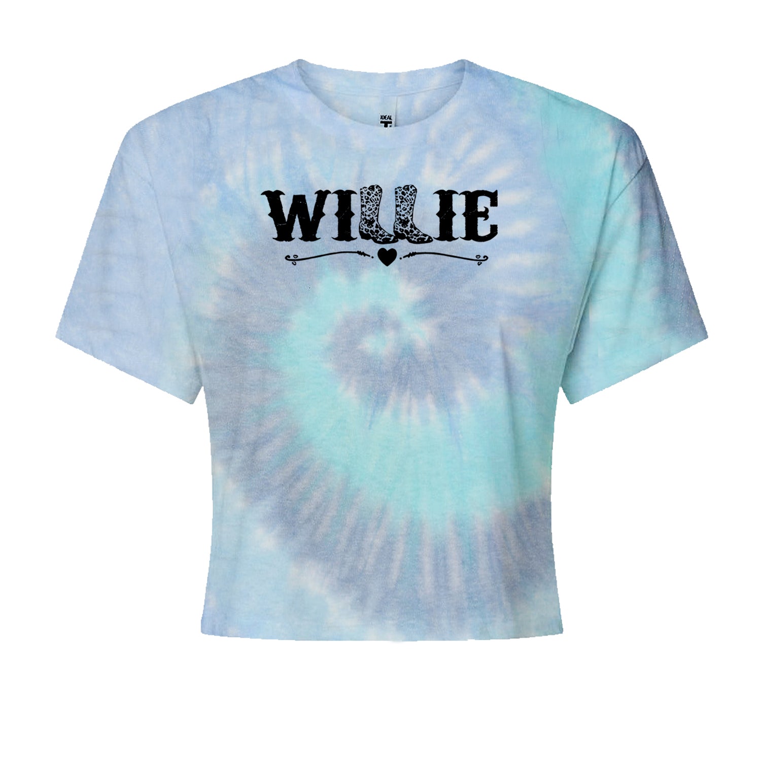 Willie Cowboy Boots Hippy Country Music Cropped T-Shirt Blue Clouds