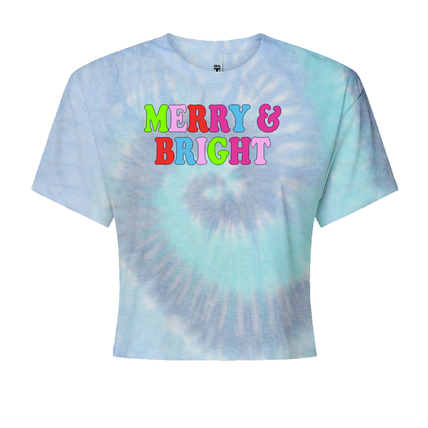 Merry and Bright Festive Christmas HolidayCropped T-Shirt Blue Clouds