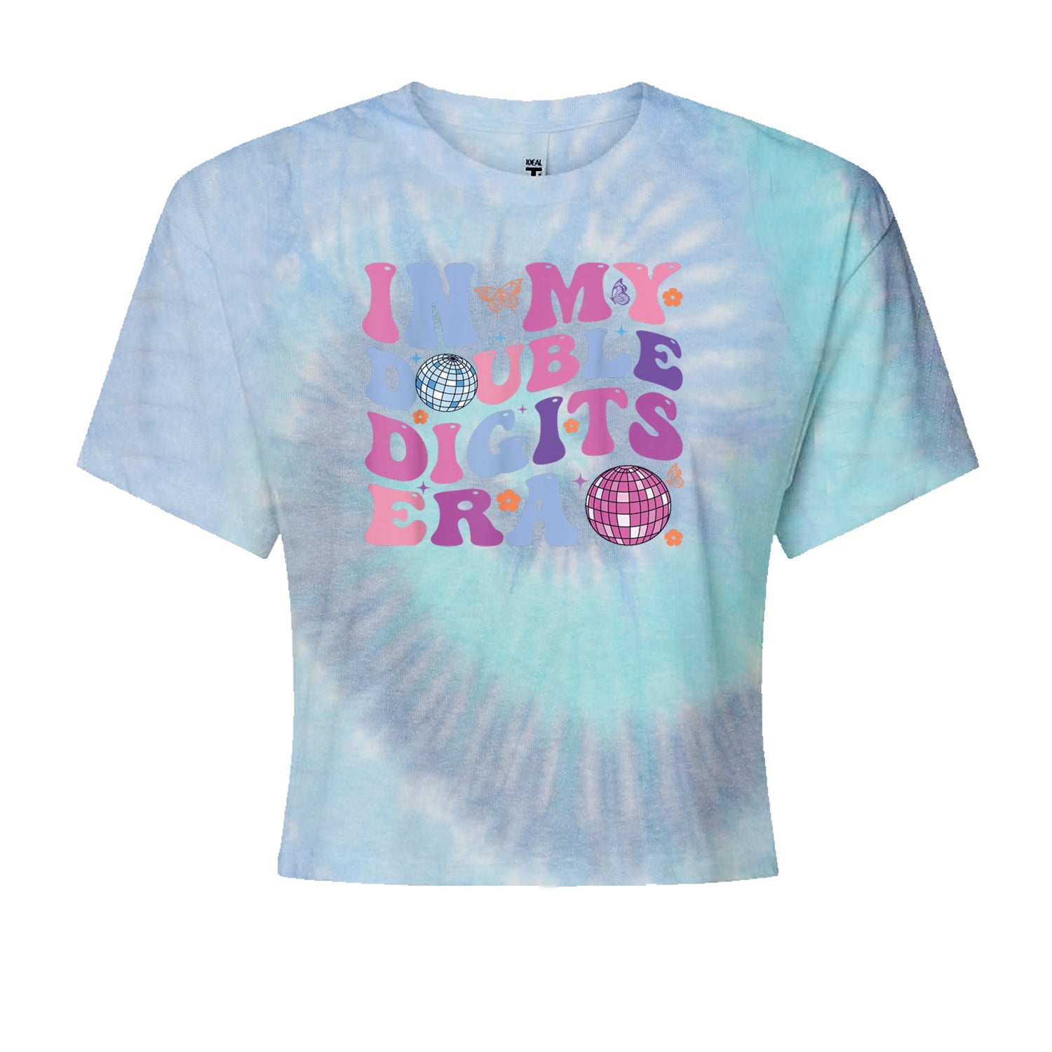 In My Double Digits Era Retro 10 Year Old 10th Birthday Cropped T-Shirt Blue Clouds