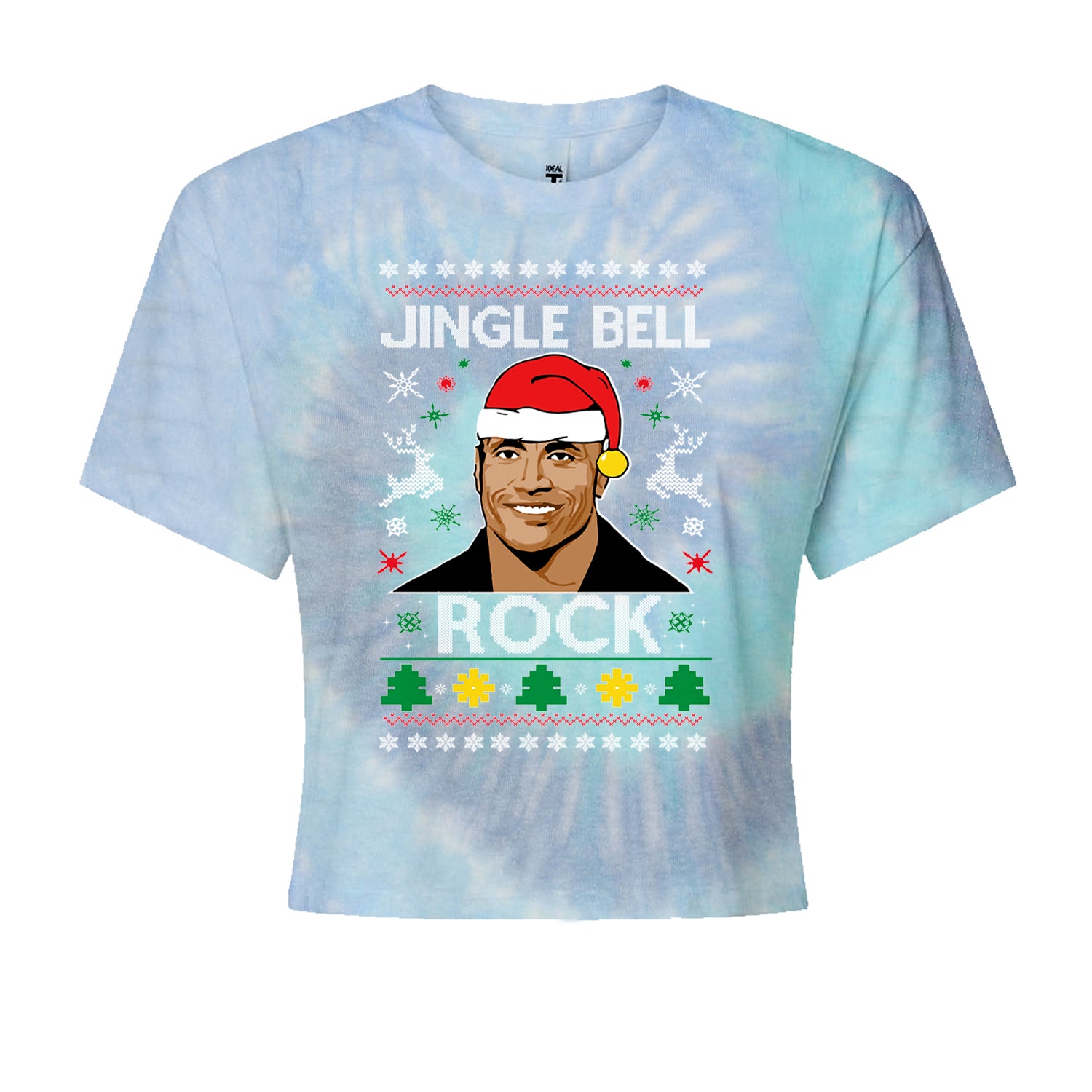 Jingle Bell Rock Ugly Christmas Cropped T-Shirt Blue Clouds