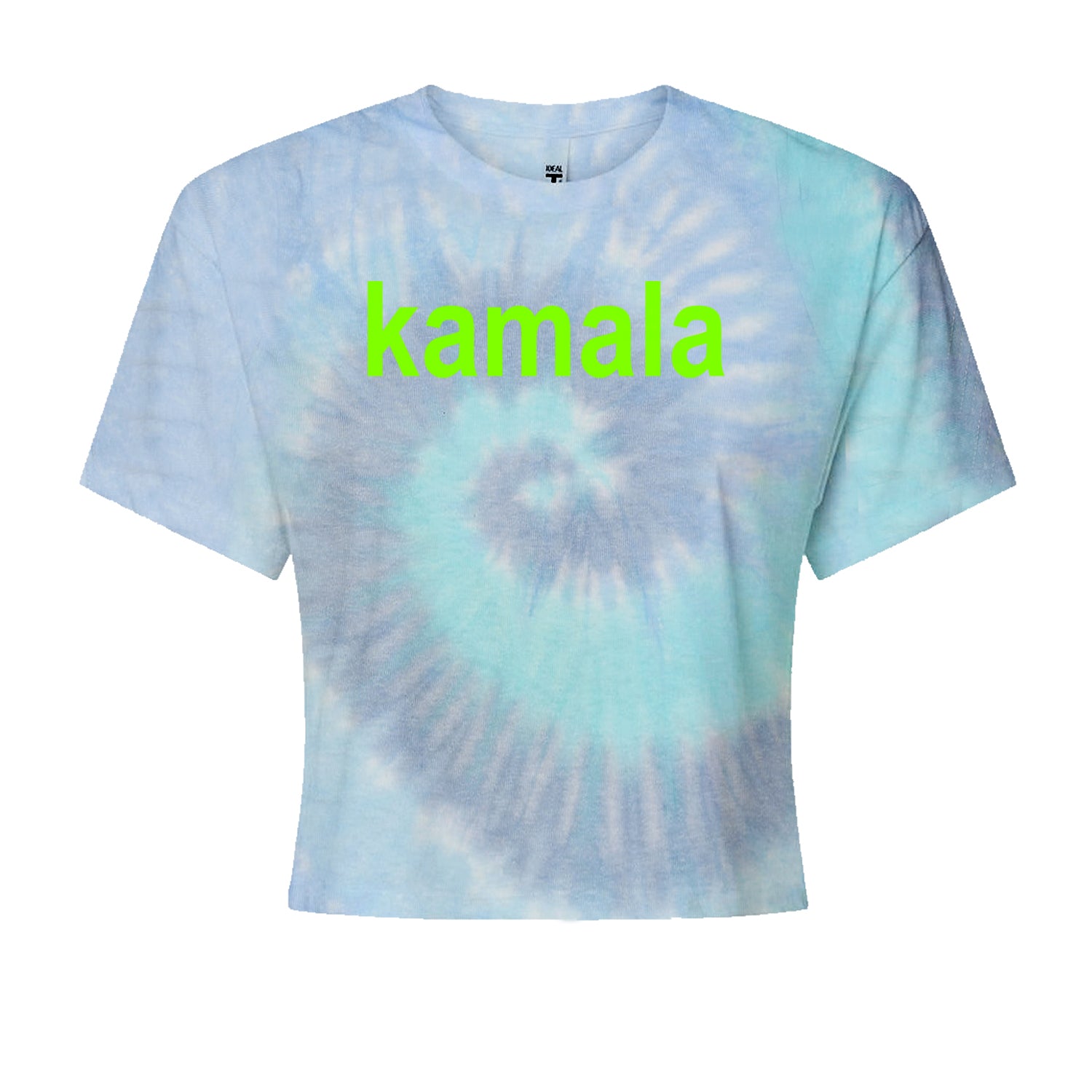 Kamala Bright Green Brat Coconut Tree Cropped T-Shirt Blue Clouds