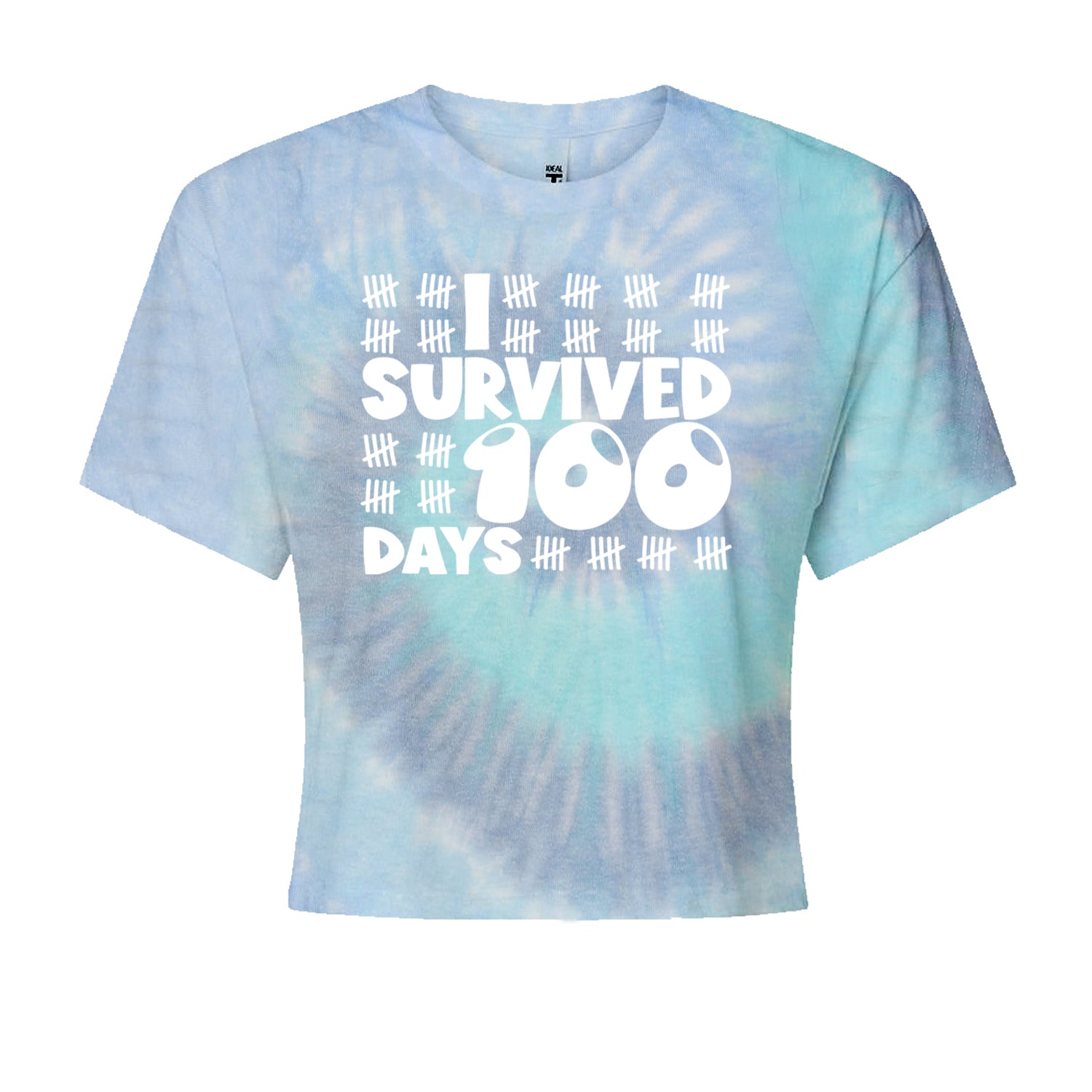 I Survived 100 Days Tally Marks Cropped T-Shirt Blue Clouds