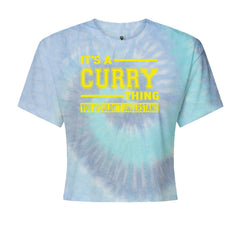 It's A Curry Thing, You Wouldn't Understand Basketball graphic on Women's Boxy Crop T-Shirt in Blue Clouds