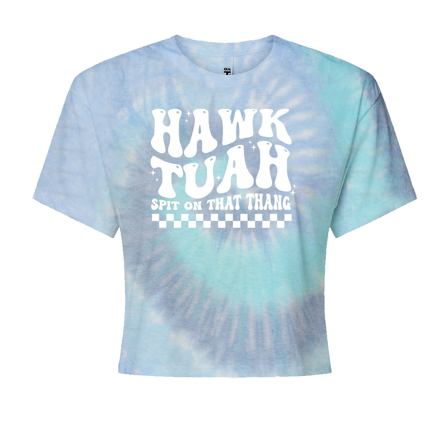 Hawk Tuah Spit On That Thang Cropped T-Shirt Blue Clouds