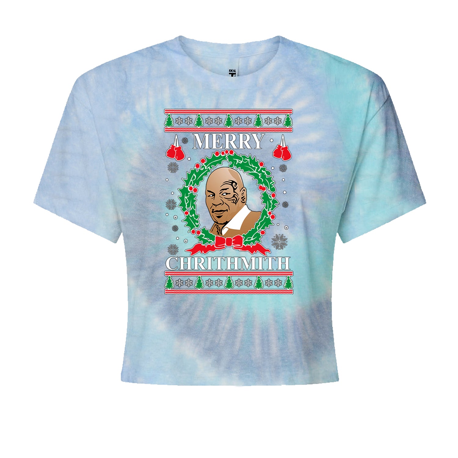 Merry Chrithmith Ugly ChristmasCropped T-Shirt Blue Clouds