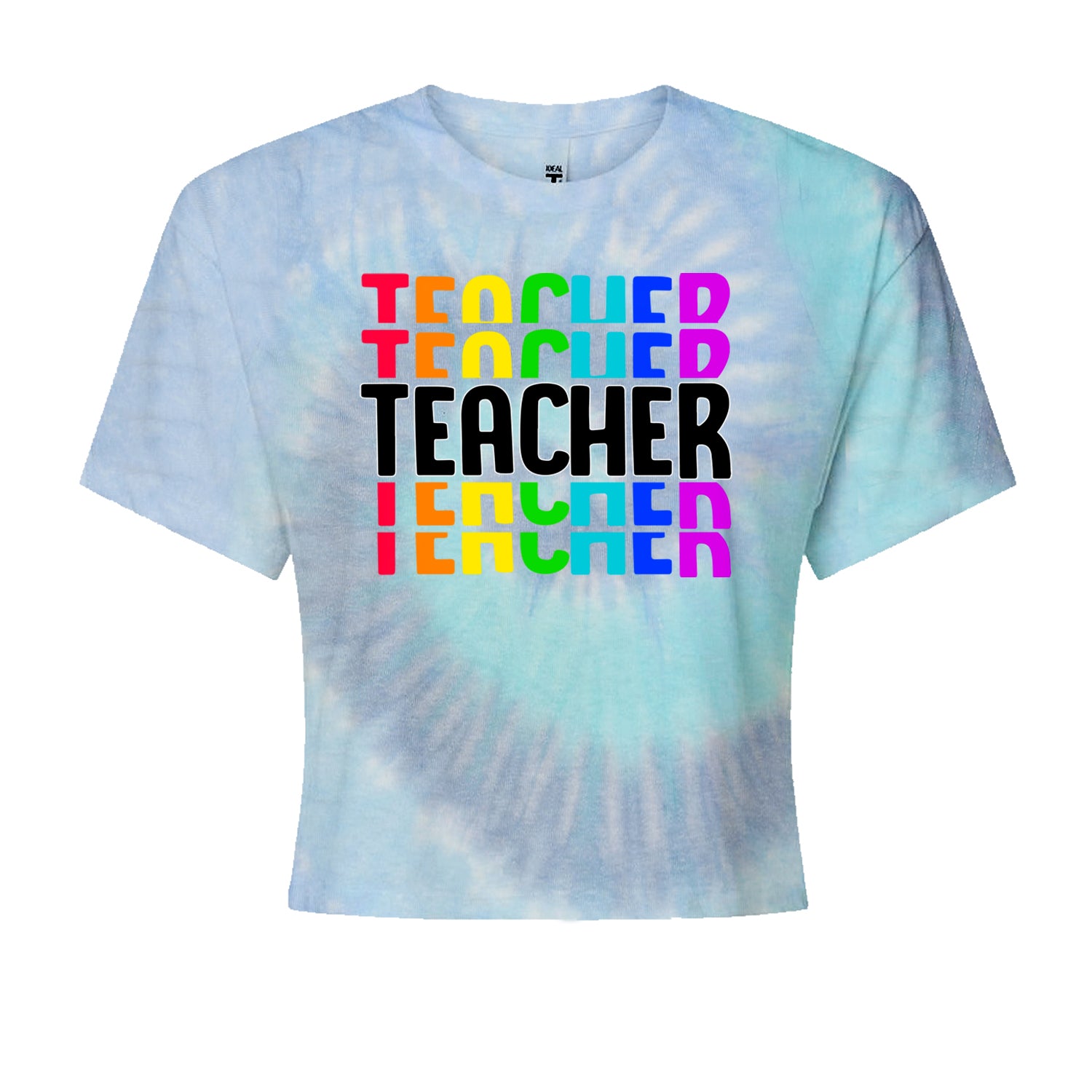 Teacher Repeated Rainbow PatternCropped T-Shirt Blue Clouds