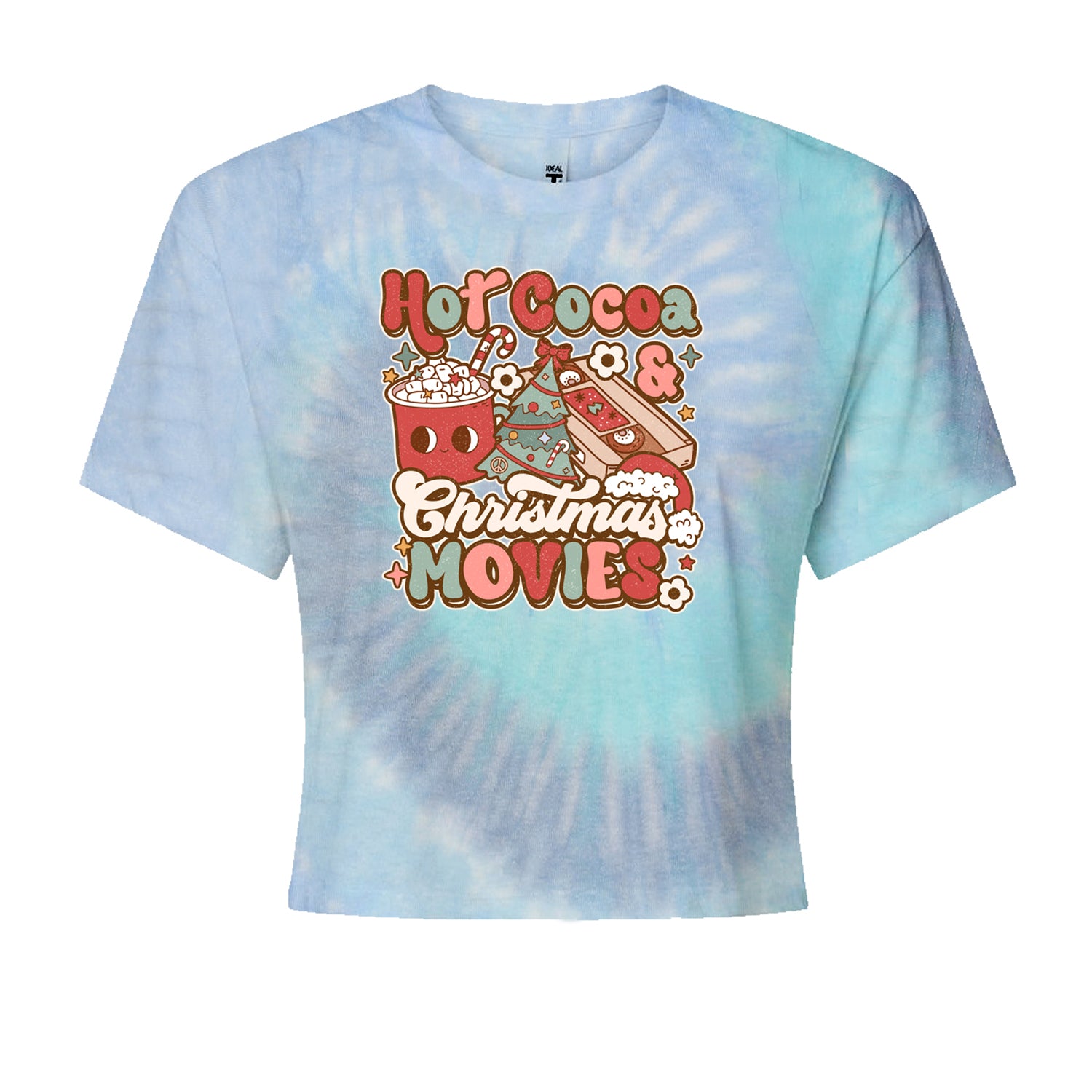 Hot Cocoa And Christmas Movies HolidayCropped T-Shirt Blue Clouds