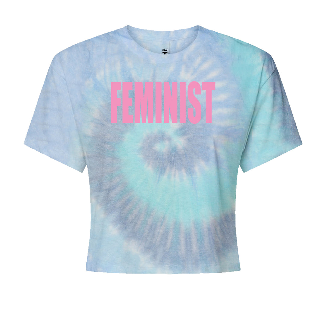 Feminist (Pink Print) Cropped T-Shirt Blue Clouds