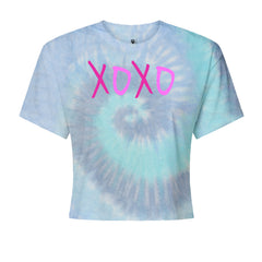 XOXO Pink PrintCropped T-Shirt Blue Clouds
