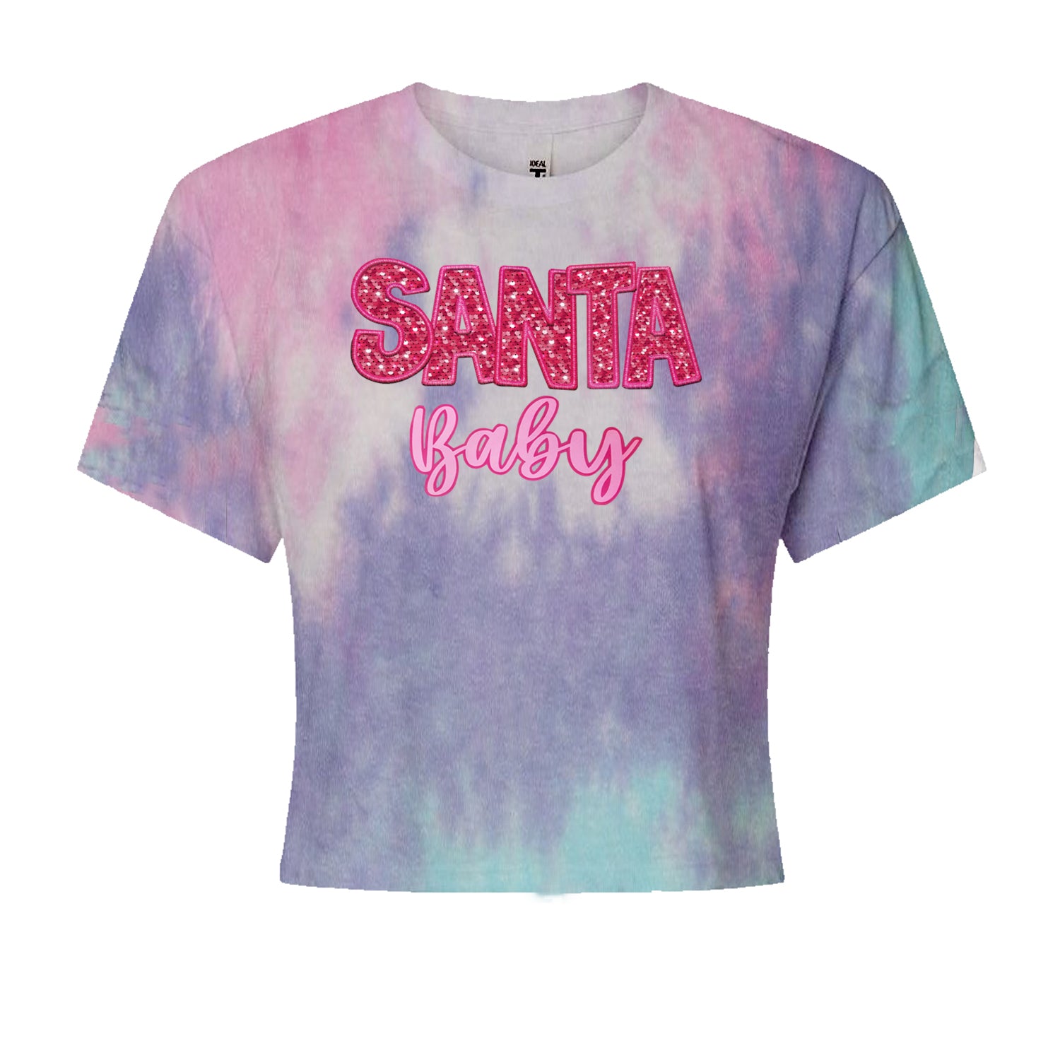 Santa Baby Faux Patch and SequinsCropped T-Shirt Cotton Candy