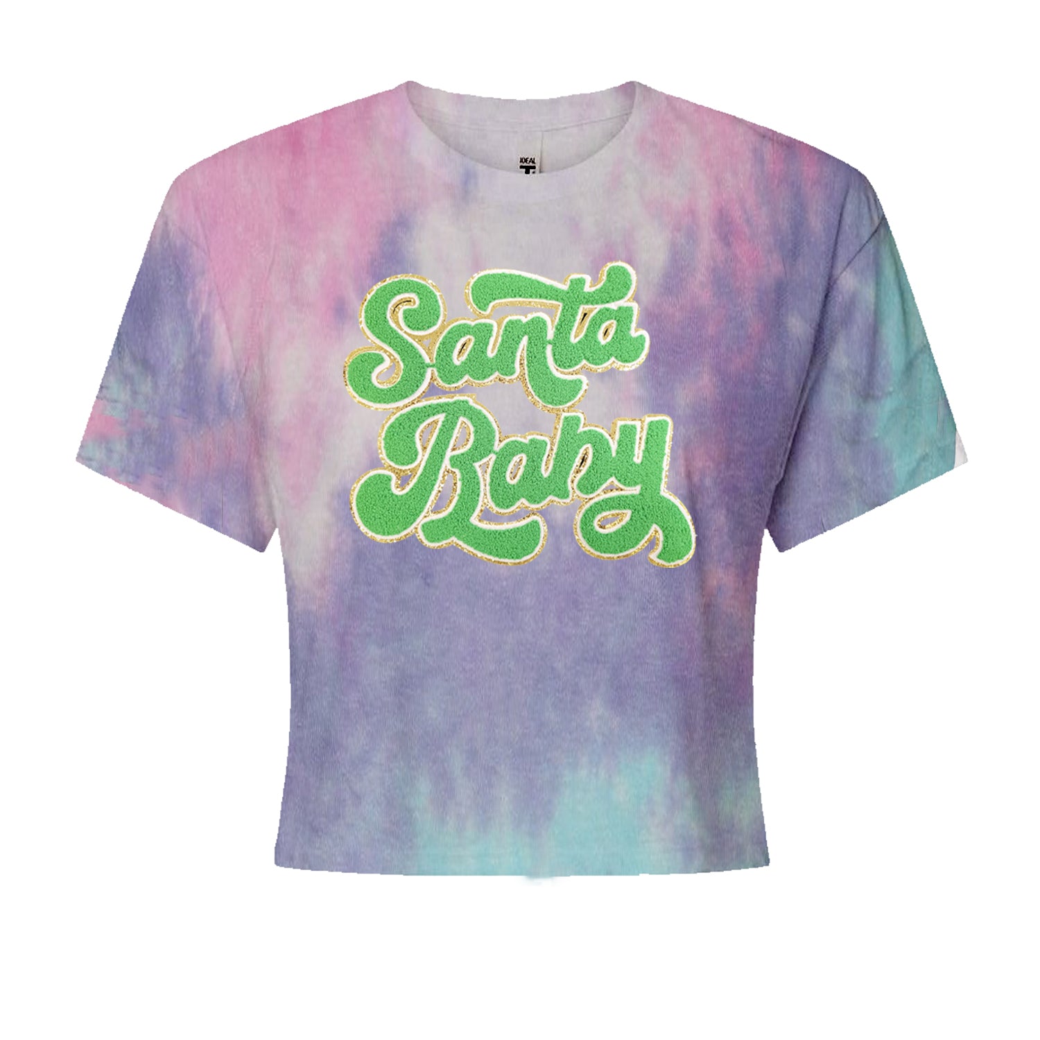 Green Santa Baby Chenille PatchCropped T-Shirt Cotton Candy