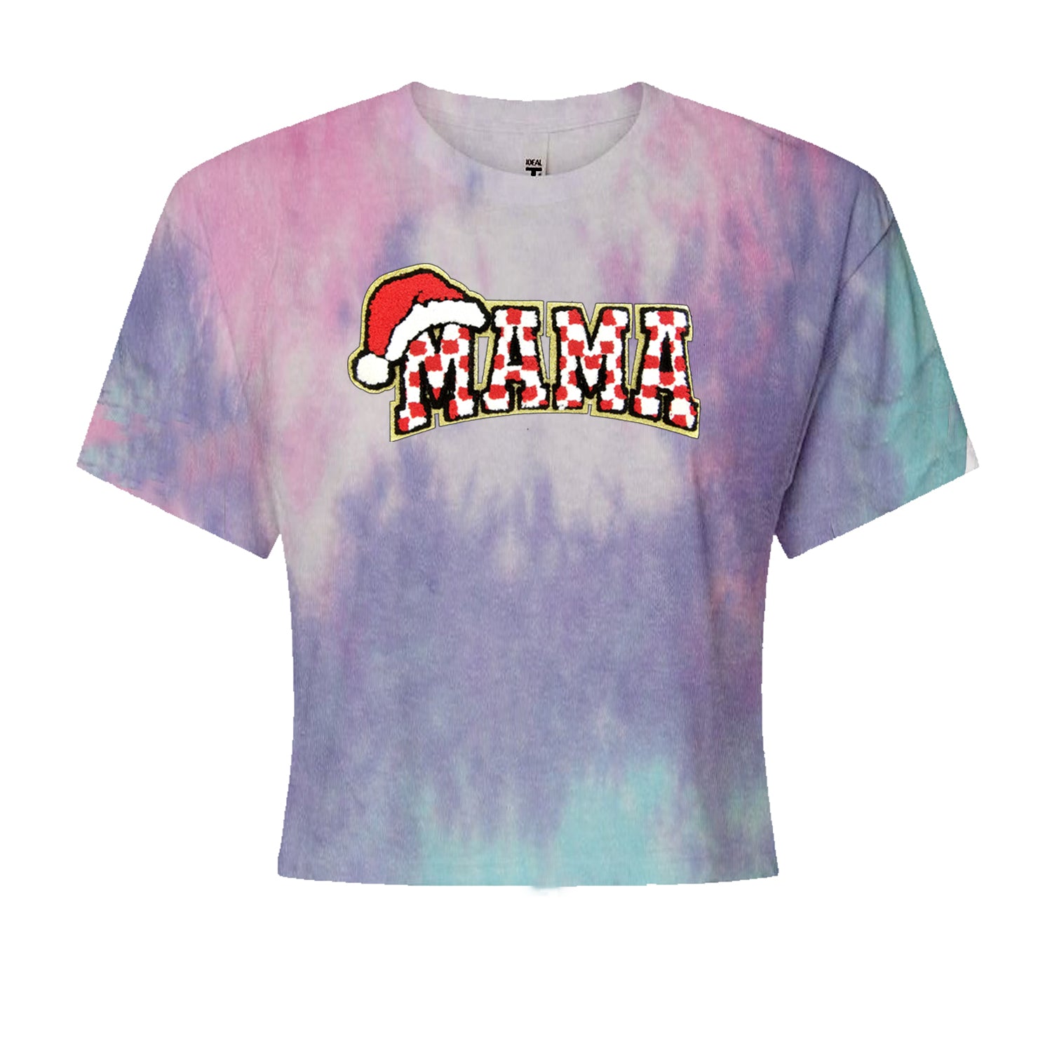 Mama Santa Hat Chenille PatchCropped T-Shirt Cotton Candy