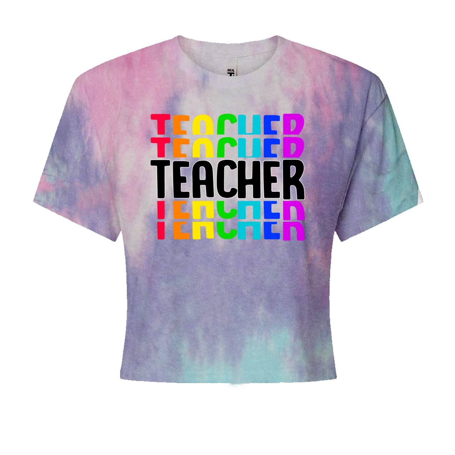 Teacher Repeated Rainbow PatternCropped T-Shirt Cotton Candy