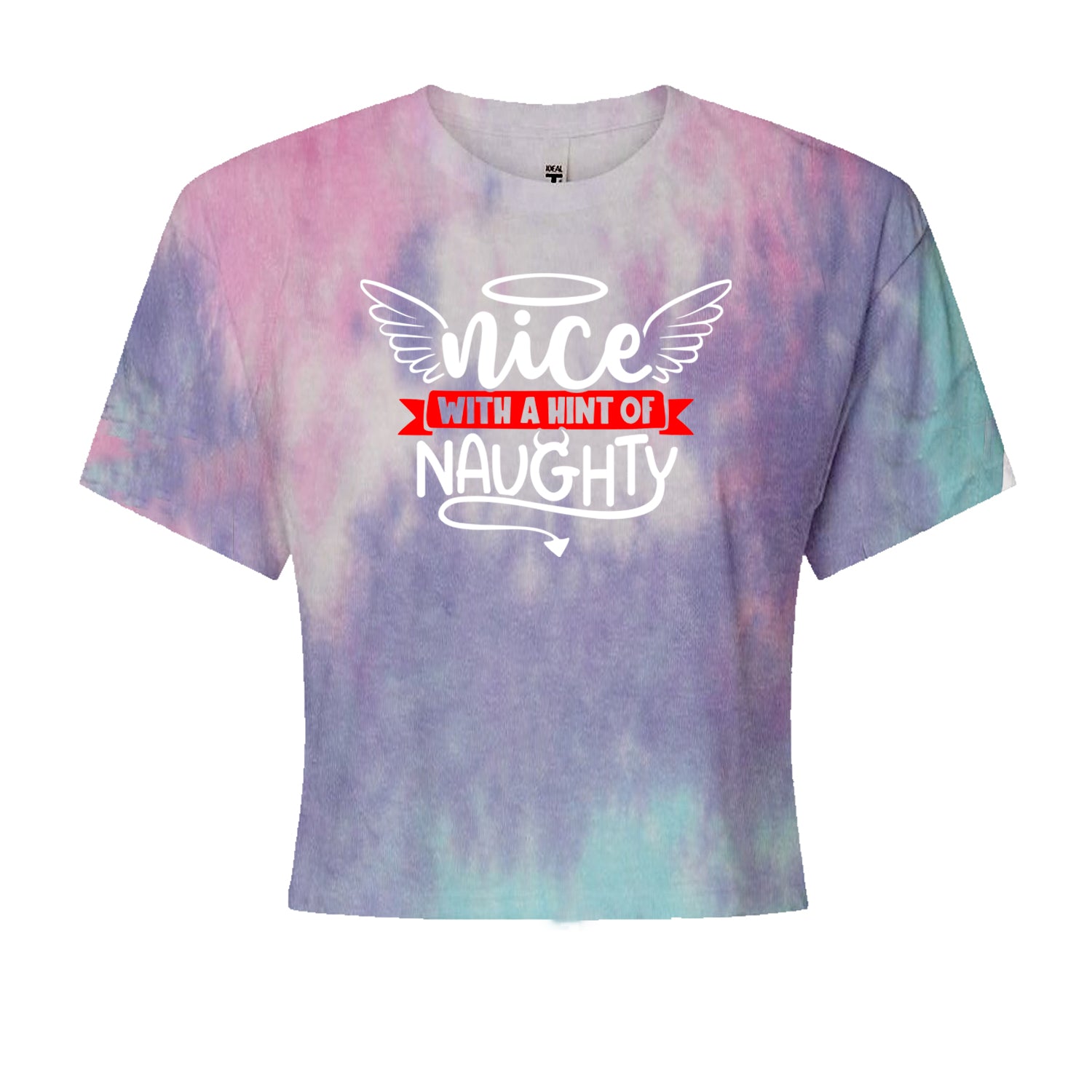 Nice with a Hint of Naughty Christmas Cropped T-Shirt Cotton Candy