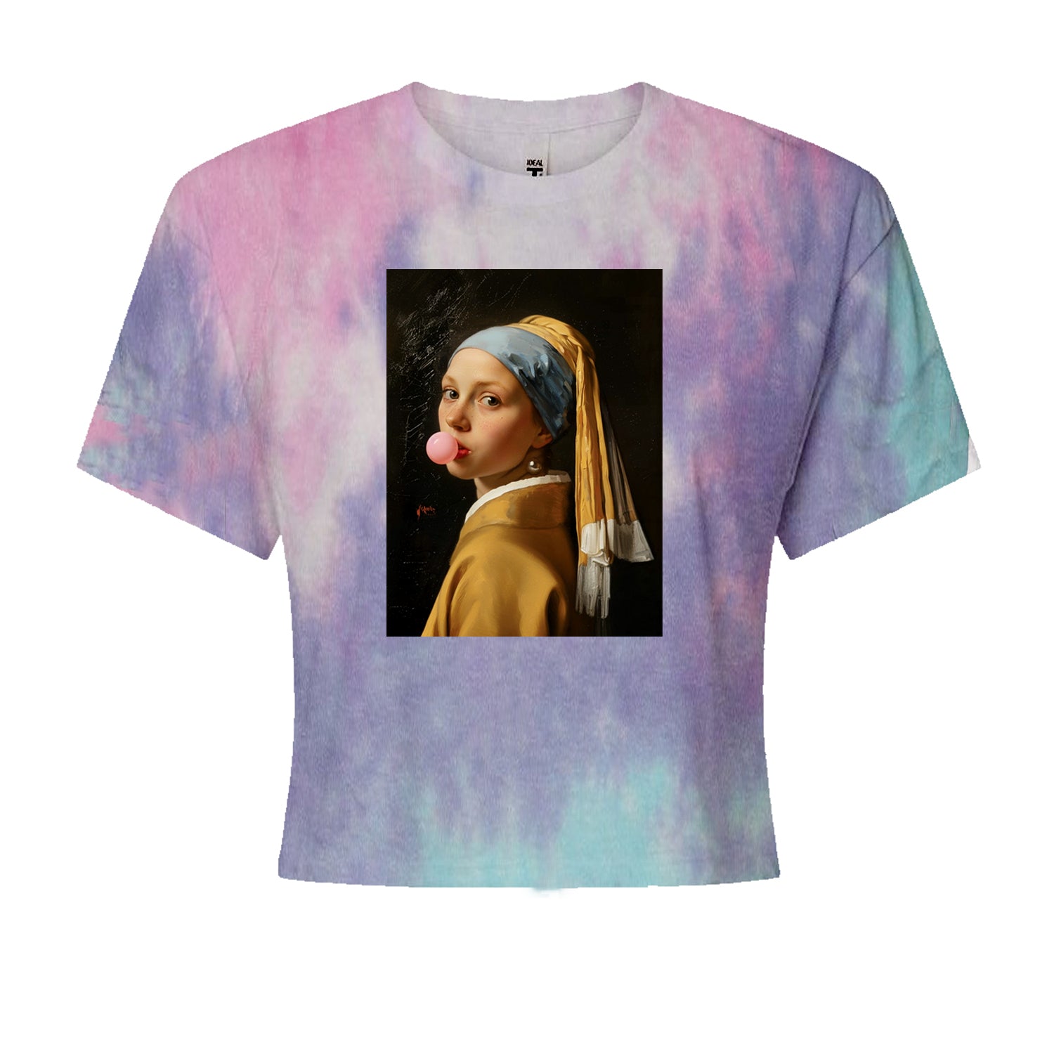 Girl with a Pearl Earring Bubble Gum Contemporary Art Cropped T-Shirt Cotton Candy