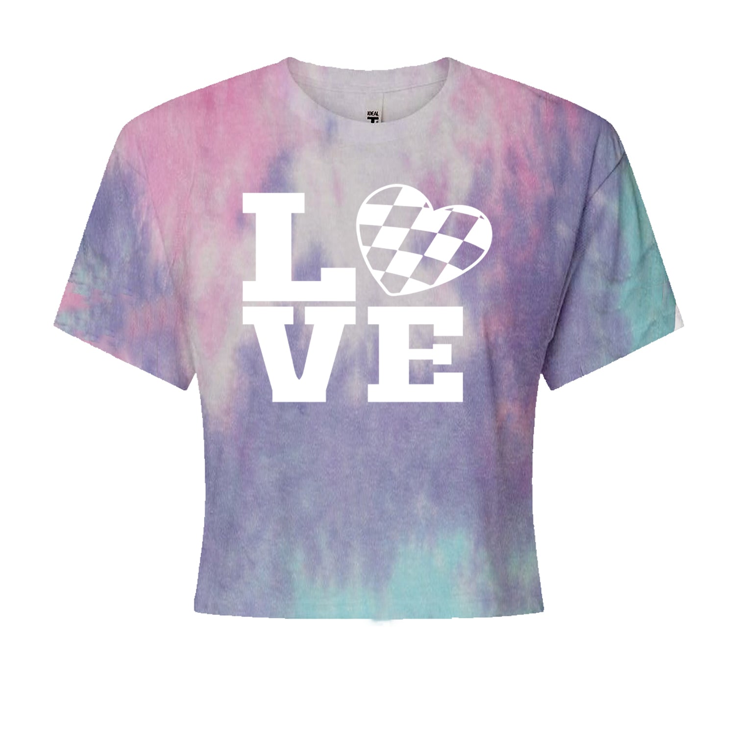 Love Racing Checkered Flag Heart Cropped T-Shirt Cotton Candy