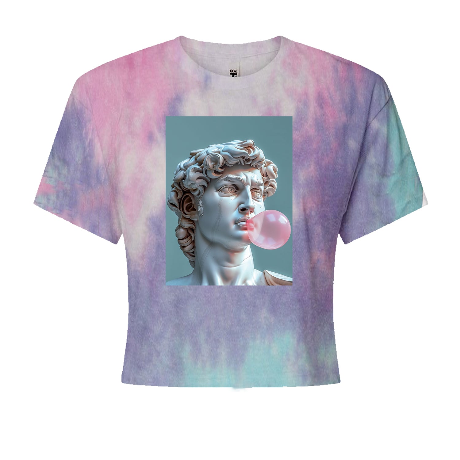 Michelangelo's David with Bubble Gum Contemporary Statue Art Cropped T-Shirt Cotton Candy